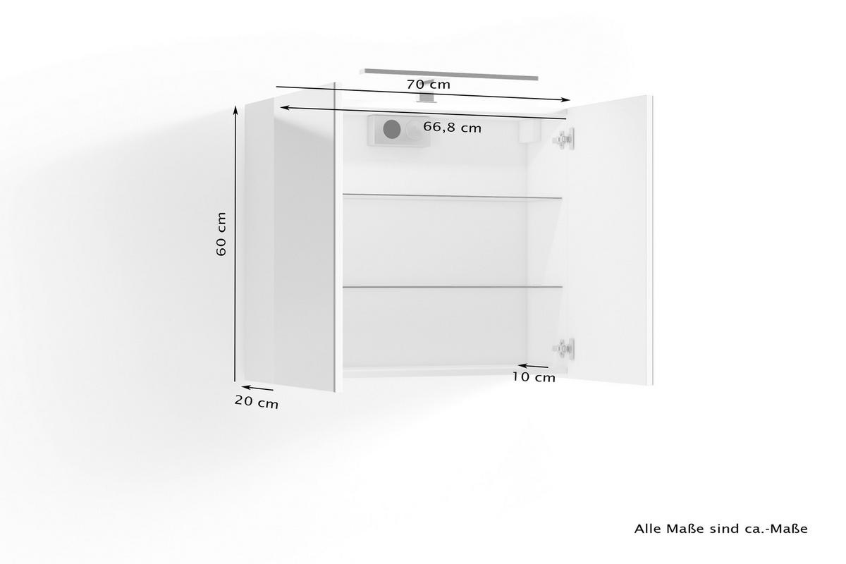 SPIEGELSCHRANK 70/60/20 cm  - Weiß, MODERN, Glas/Holzwerkstoff (70/60/20cm) - MID.YOU