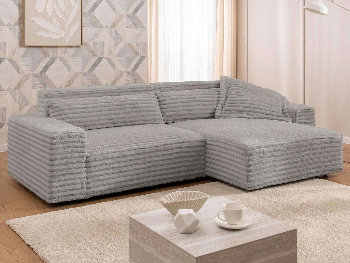 ECKSOFA Cord Grau  - Schwarz/Grau, Design, Kunststoff/Textil (251/142cm) - P & B