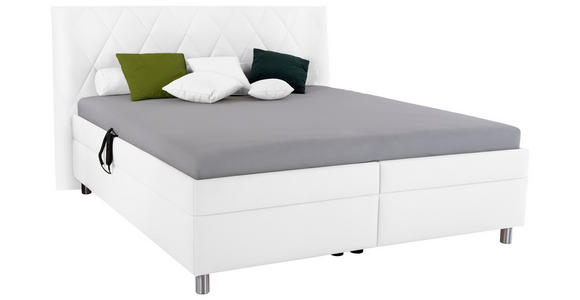 POLSTERBETT Matratze, Lattenrost, Bettkasten 180/200 cm in Weiß - Birkefarben/Silberfarben, KONVENTIONELL, Holz/Textil (180/200cm) - Esposa