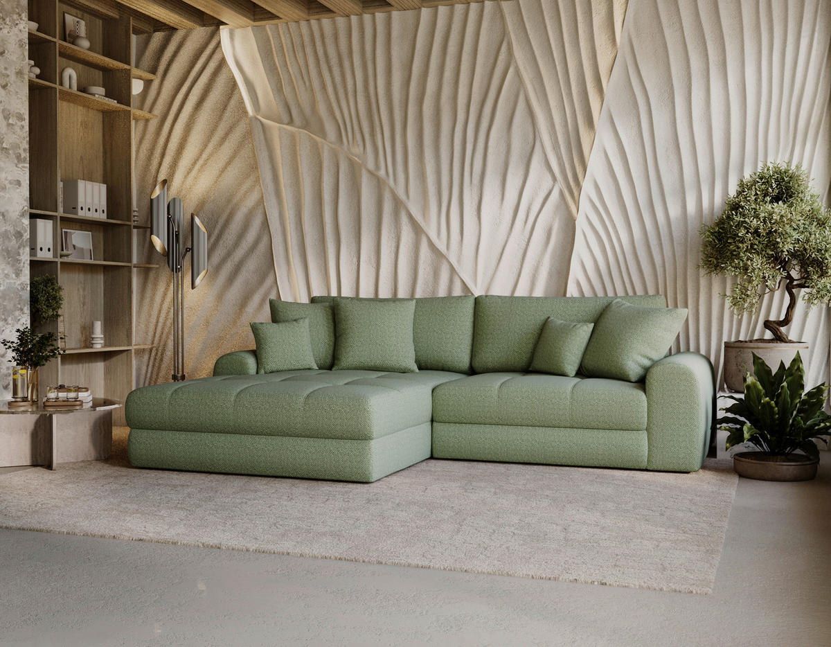 ECKSOFA LORSON Grün Struktur  - Beige/Schwarz, Design, Kunststoff/Textil (208/290cm) - Livetastic