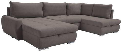 ECKSOFA Graubraun Velours  - Chromfarben/Graubraun, Design, Kunststoff/Textil (174/322/173cm) - Livetastic
