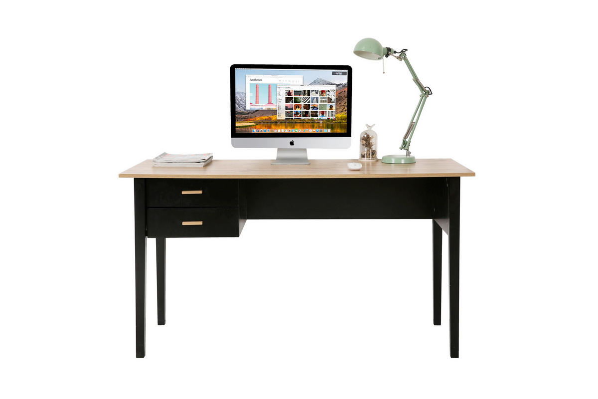 SCHREIBTISCH 140/60/75 cm  in Naturfarben, Schwarz  - Schwarz/Naturfarben, Design, Holz/Holzwerkstoff (140/60/75cm) - Livetastic