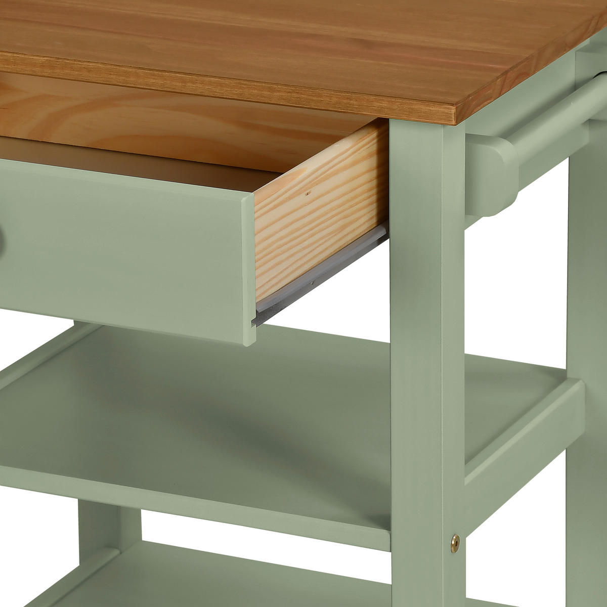 SERVIERWAGEN Pinie massiv Braun, Olivgrün  - Zinkfarben/Olivgrün, MODERN, Holz/Kunststoff (50/90,6/40cm) - Livetastic