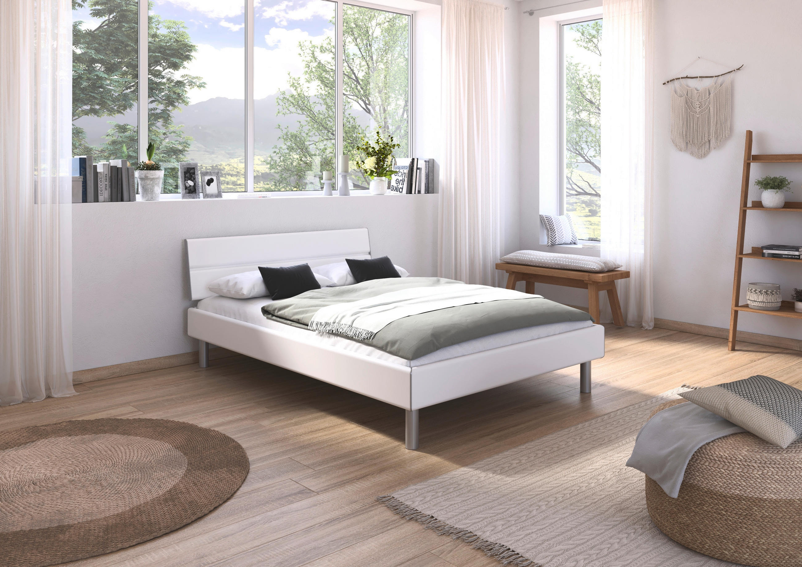 BETT 140/200 cm  in Weiss   - Weiss/Alufarben, Design, Holzwerkstoff/Metall (140/200cm) - Carryhome