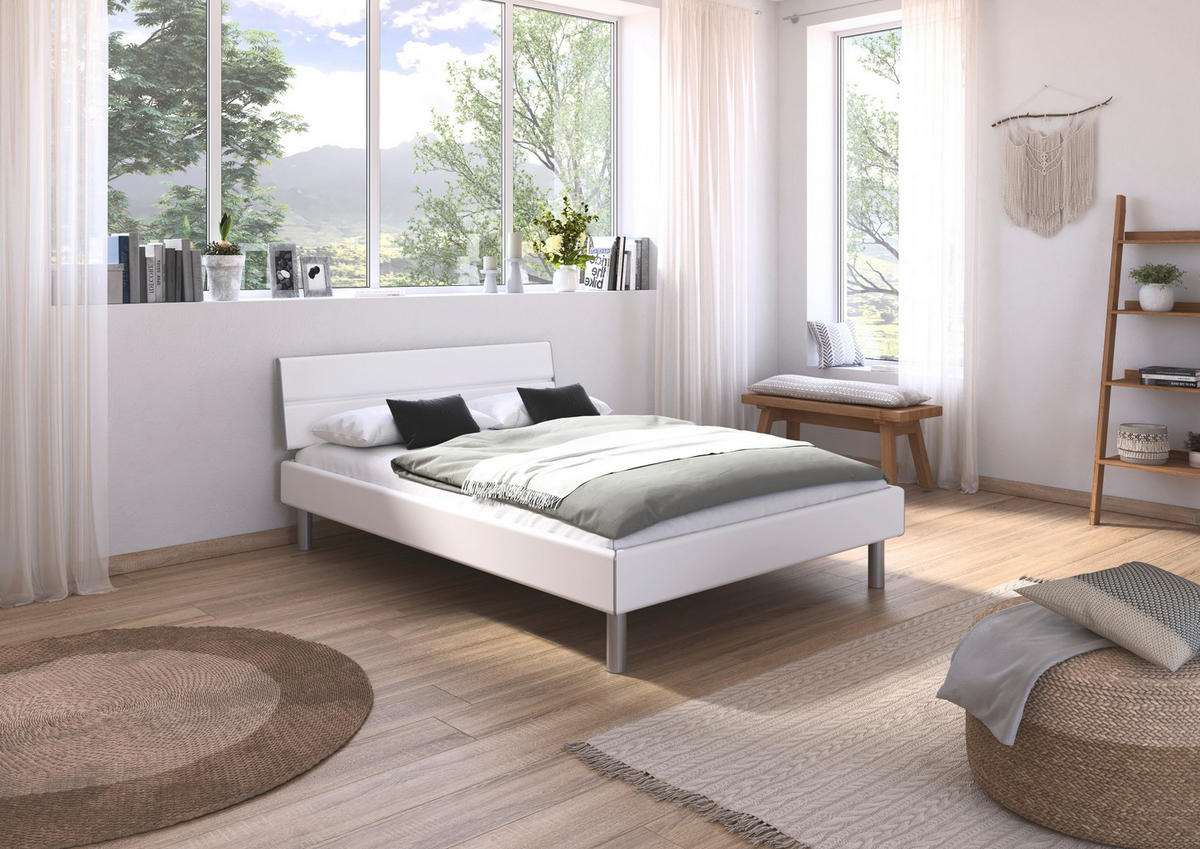 BETT 140/200 cm  in Weiss   - Weiss/Alufarben, Design, Holzwerkstoff/Metall (140/200cm) - Carryhome