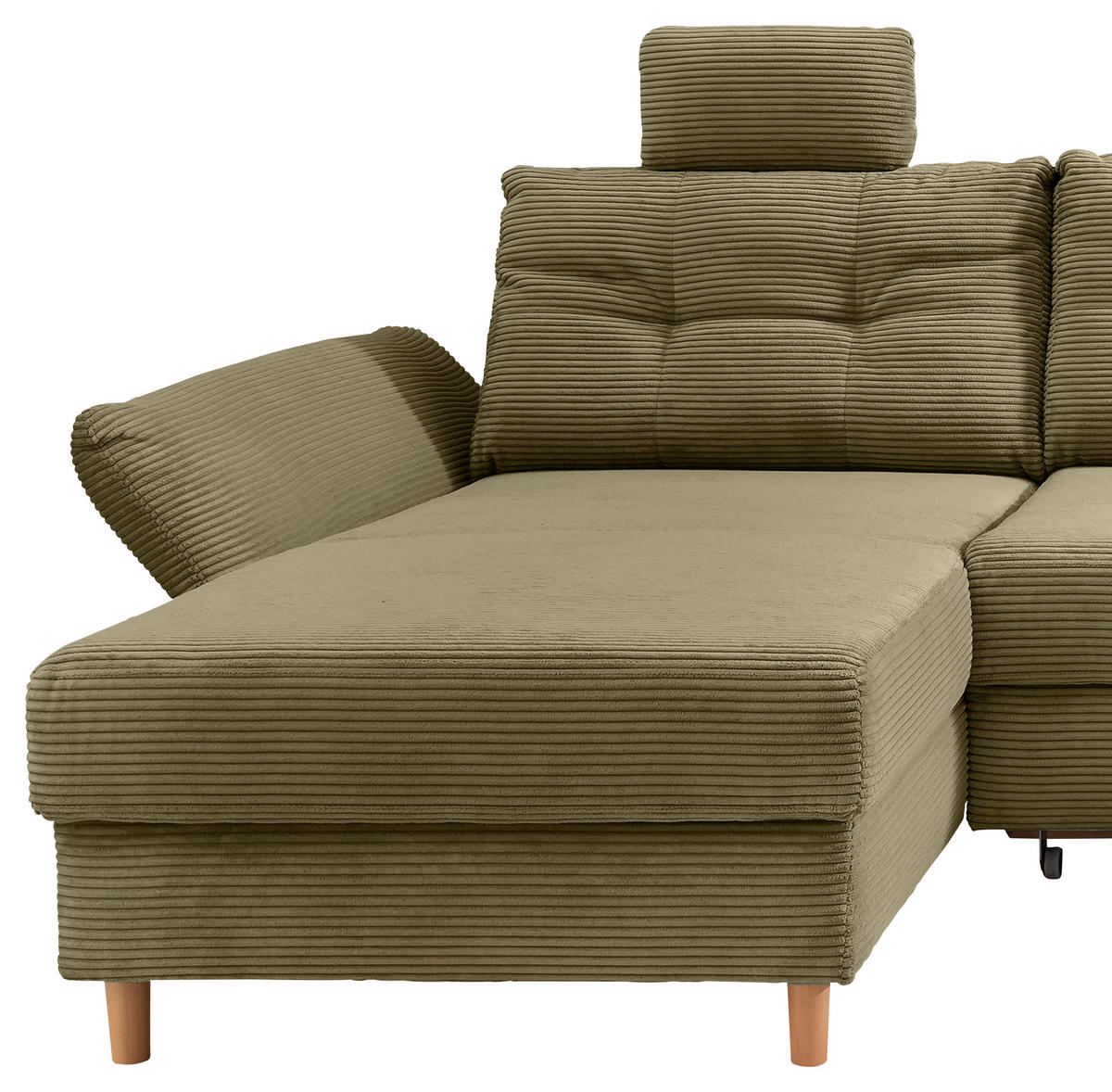 WOHNLANDSCHAFT in Cord Olivgrün  - Naturfarben/Olivgrün, Modern, Holz/Textil (176/338-352/206cm) - Livetastic