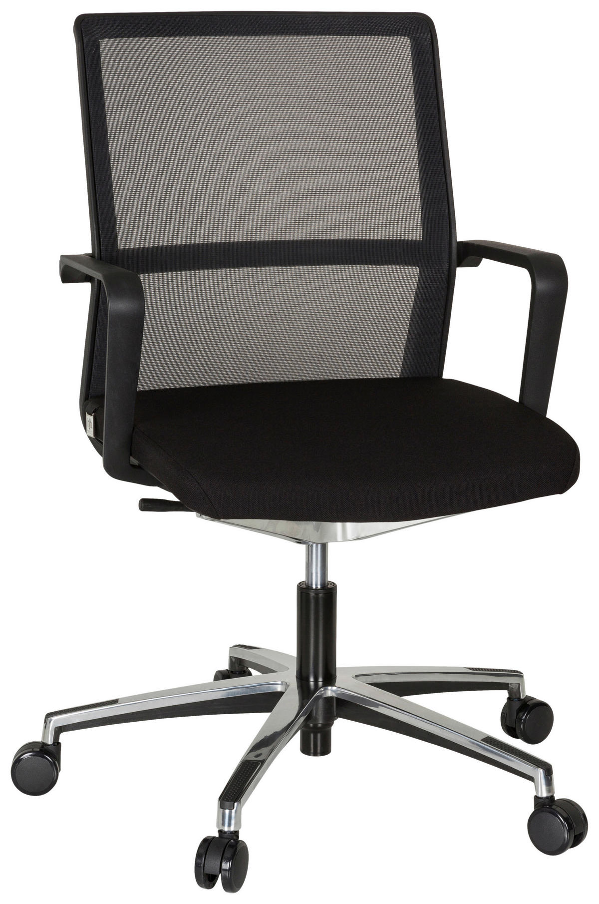 SNURRSTOL  i nätklädsel, flatväv svart  - aluminiumfärg/svart, Modern, metall/textil (57/105/55cm) - MID.YOU