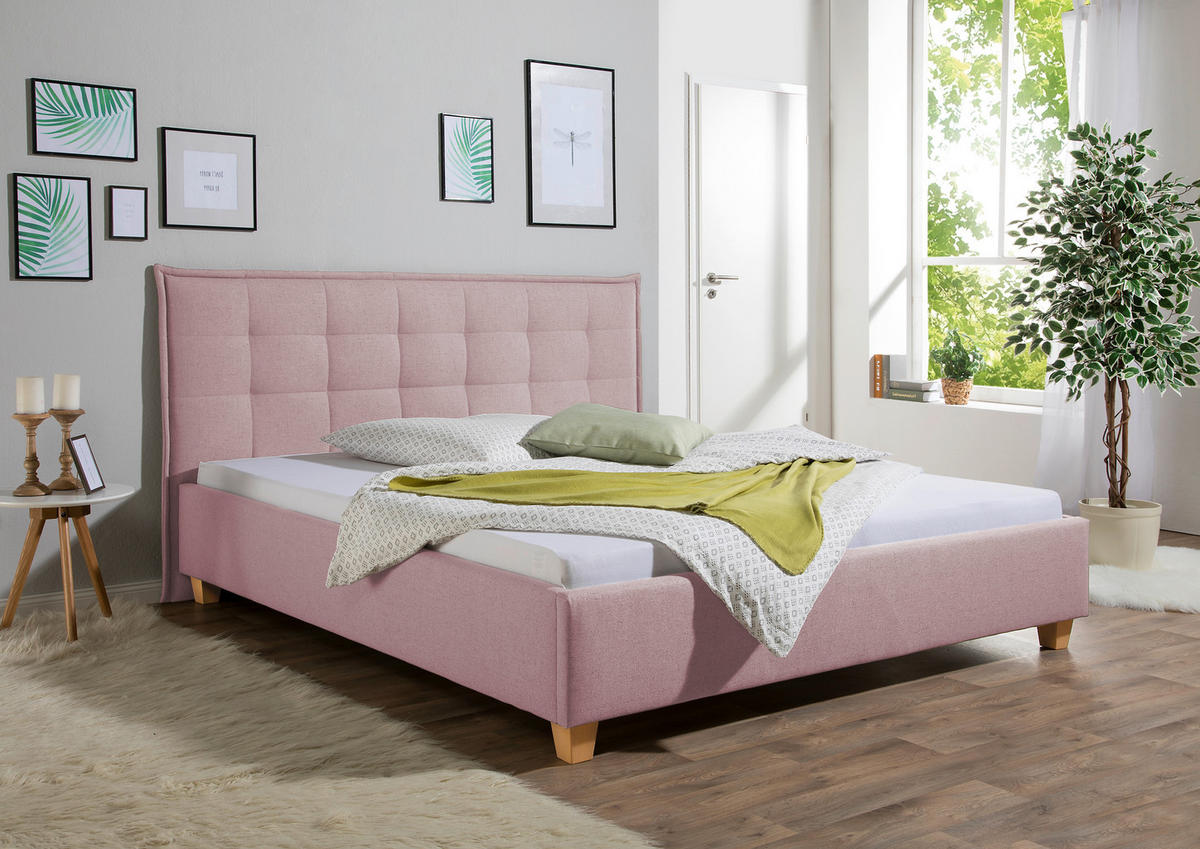 POLSTERBETT 200/200 cm,  in Rosa,  - Rosa/Naturfarben, MODERN, Holz/Textil (200/200cm) - Livetastic