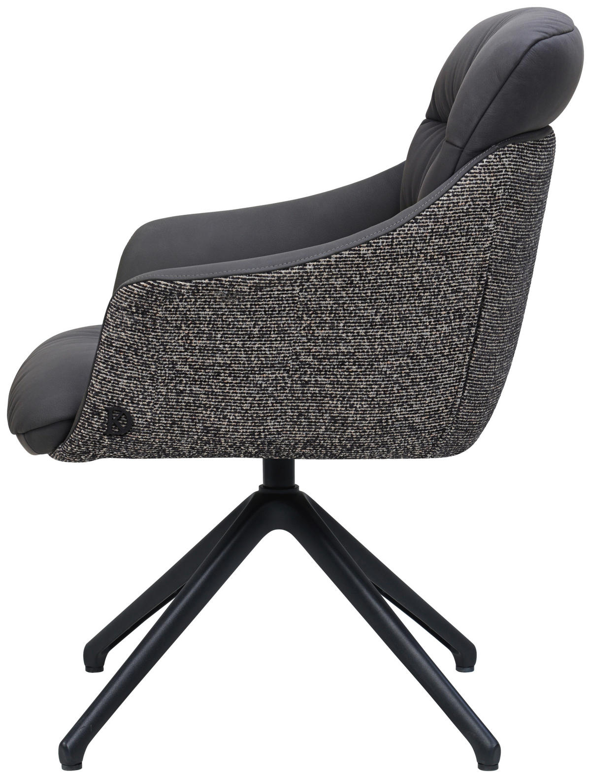 ARMLEHNSTUHL  Sitzfläche 360° drehbar, inklusive Armlehnen, automatische Rückholfunktion Webstoff Echtleder  - Schwarz, Design, Leder/Textil (62/85,5/65cm) - Dieter Knoll