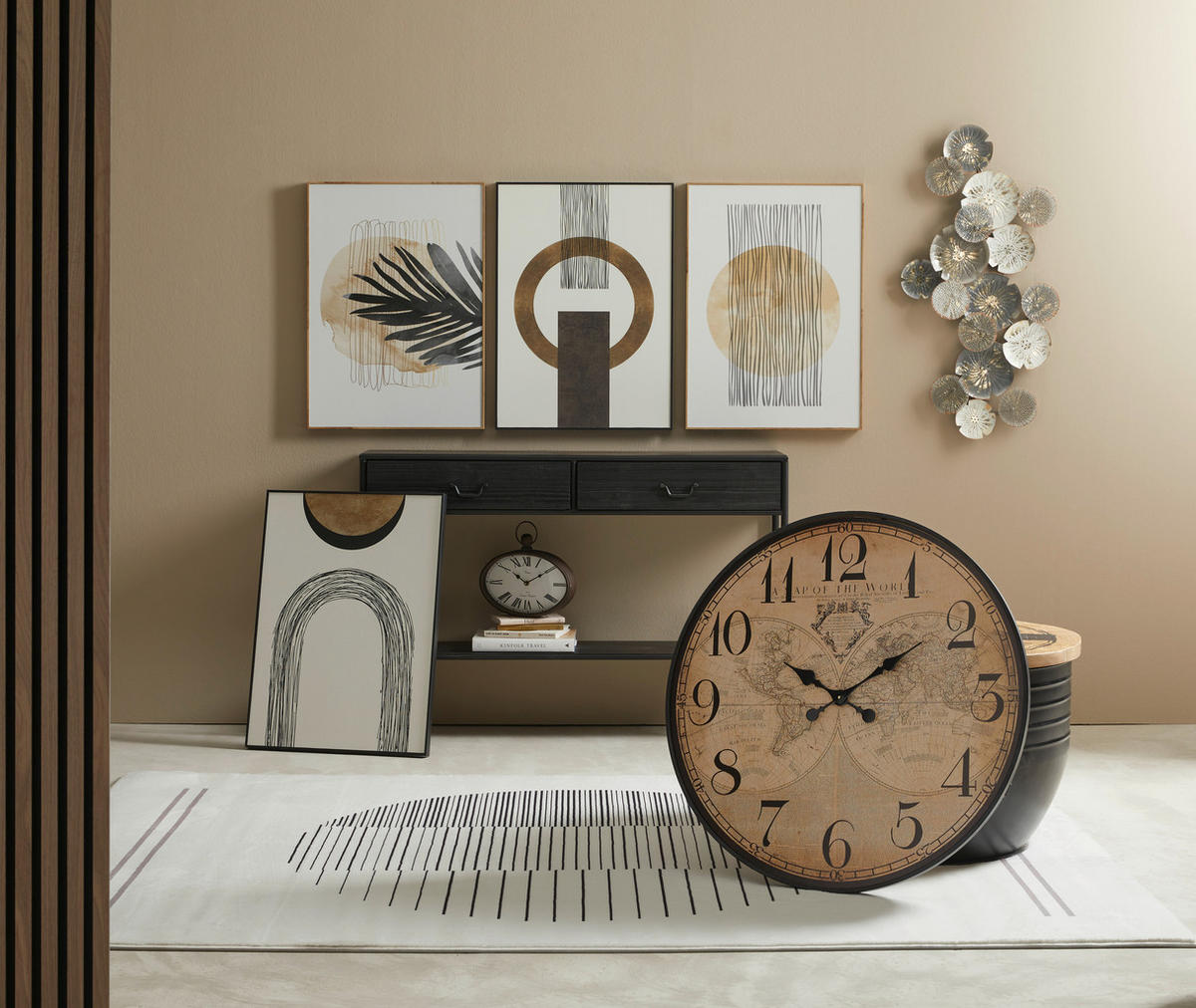 ZIDNI SAT   29/27/5 cm       - bež/crna, Osnovno, papir/staklo (29/27/5cm) - Ambia Home
