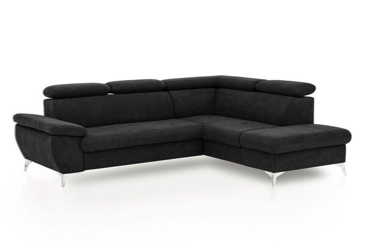 ECKSOFA in Mikrofaser Schwarz  - Chromfarben/Schwarz, Konventionell, Textil/Metall (256/209cm) - Livetastic