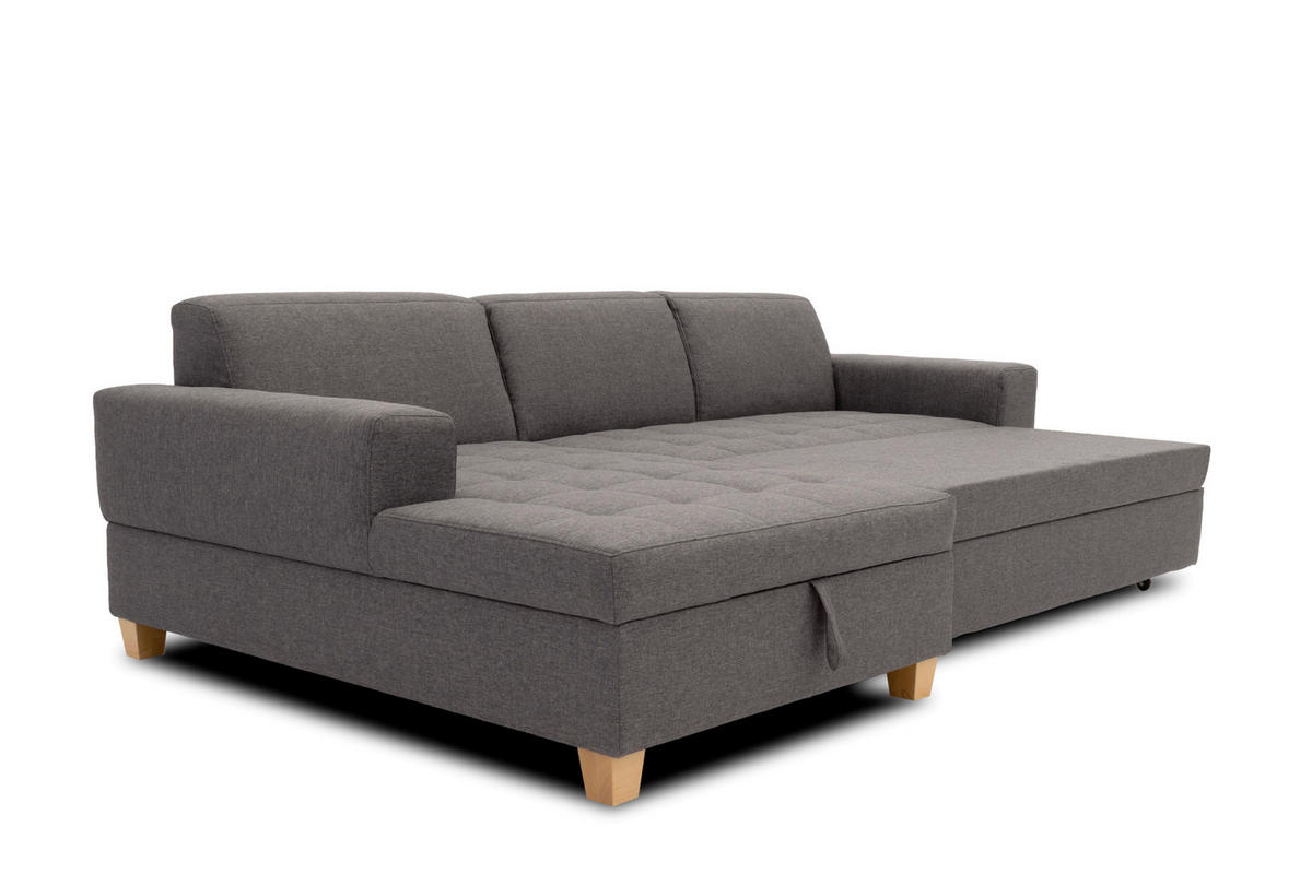 ECKSCHLAFSOFA  SUGAR Dunkelgrau Webstoff  - Dunkelgrau/Buchefarben, Basics, Holz/Textil (162/266cm) - MID.YOU