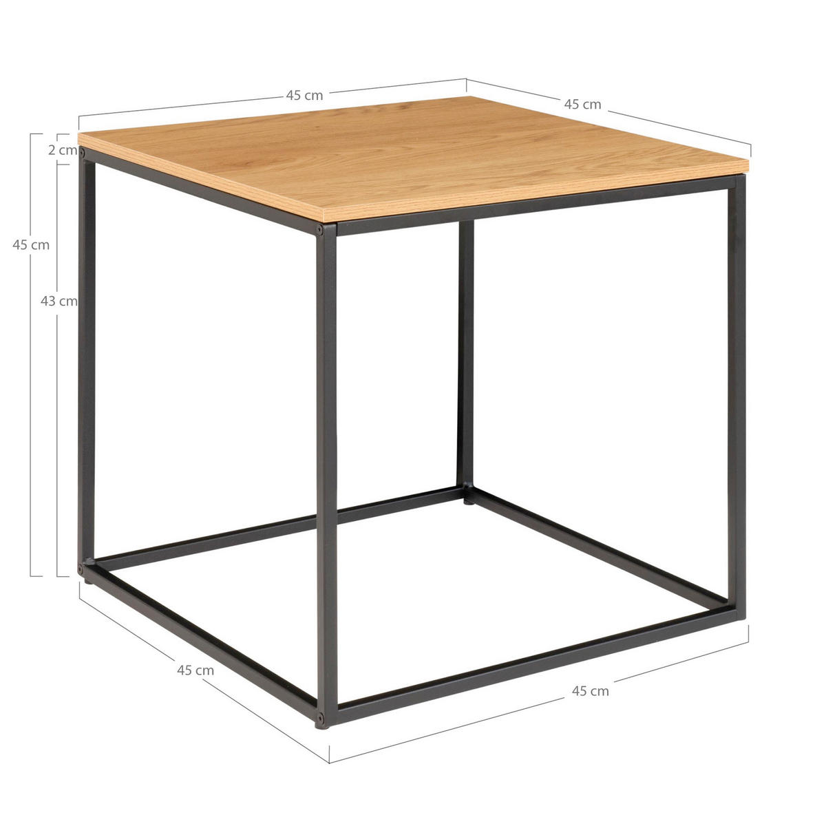 BEISTELLTISCH in Holzwerkstoff 45/45/45 cm  - Schwarz/Naturfarben, Basics, Holzwerkstoff/Metall (45/45/45cm)