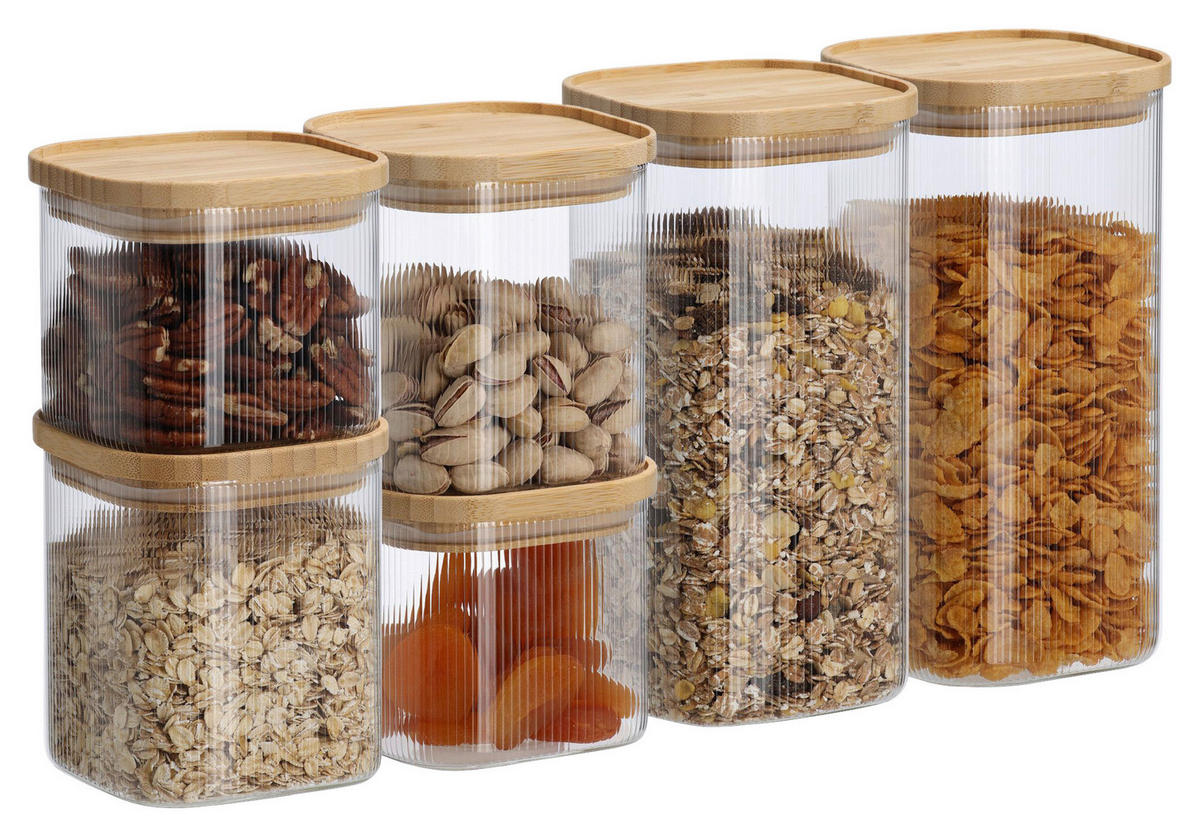 VORRATSGLÄSERSET 6-teilig  - Transparent/Naturfarben, Basics, Glas/Holz (27,5/28/25,5cm) - Zeller Present