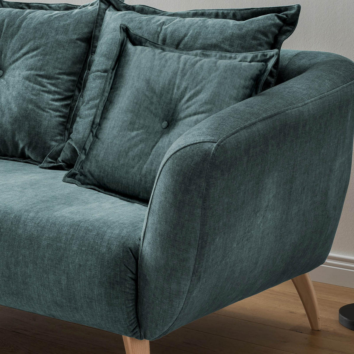 ECKSOFA Blau Velours  - Blau/Buchefarben, MODERN, Holz/Textil (162/277cm) - Livetastic