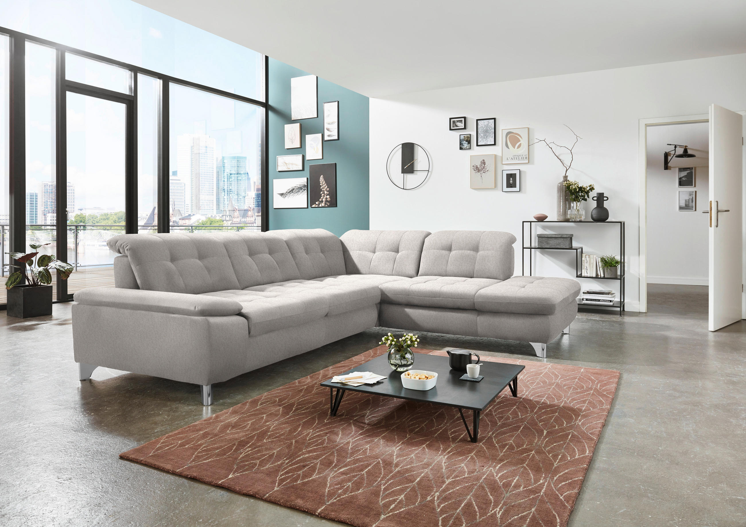 ECKSOFA in Chenille Ecru  - Chromfarben/Ecru, Design, Textil/Metall (310/260cm) - Beldomo Speed