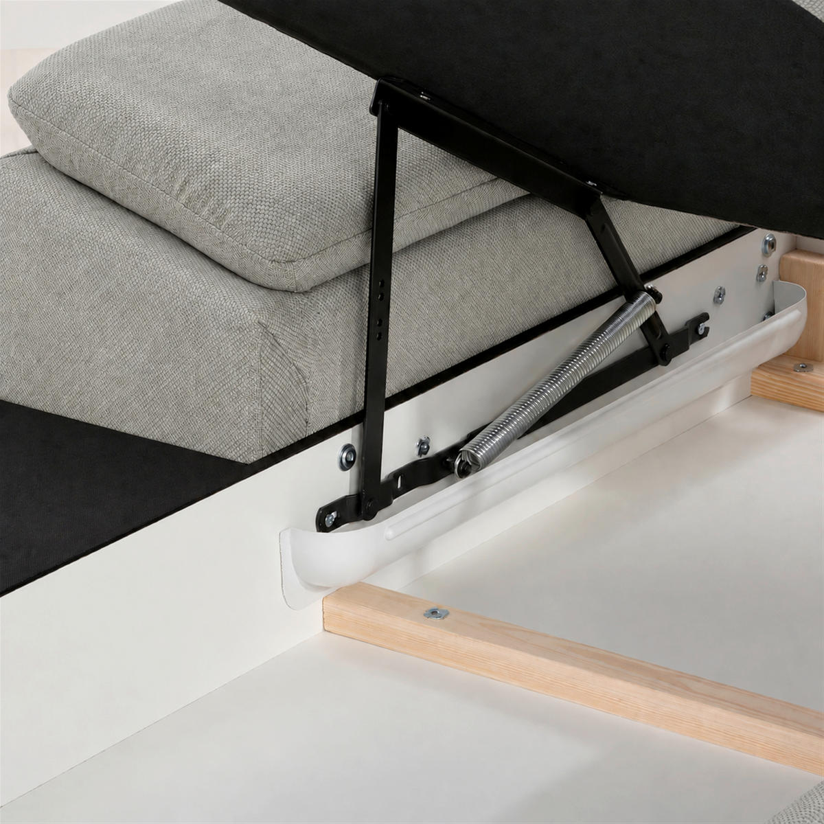 ECKSOFA TAOS Hellgrau Struktur Bettkasten, Rücken echt, Kopfteilverstellung, Stauraum  - Hellgrau/Schwarz, Basics, Holz/Textil (281/166cm) - MID.YOU