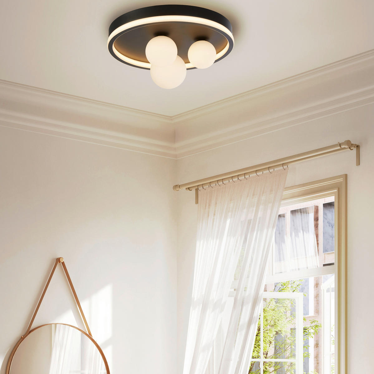 DECKENLEUCHTE Trident 40/16 cm  - Schwarz/Weiß, Design, Glas/Metall (40/16cm)