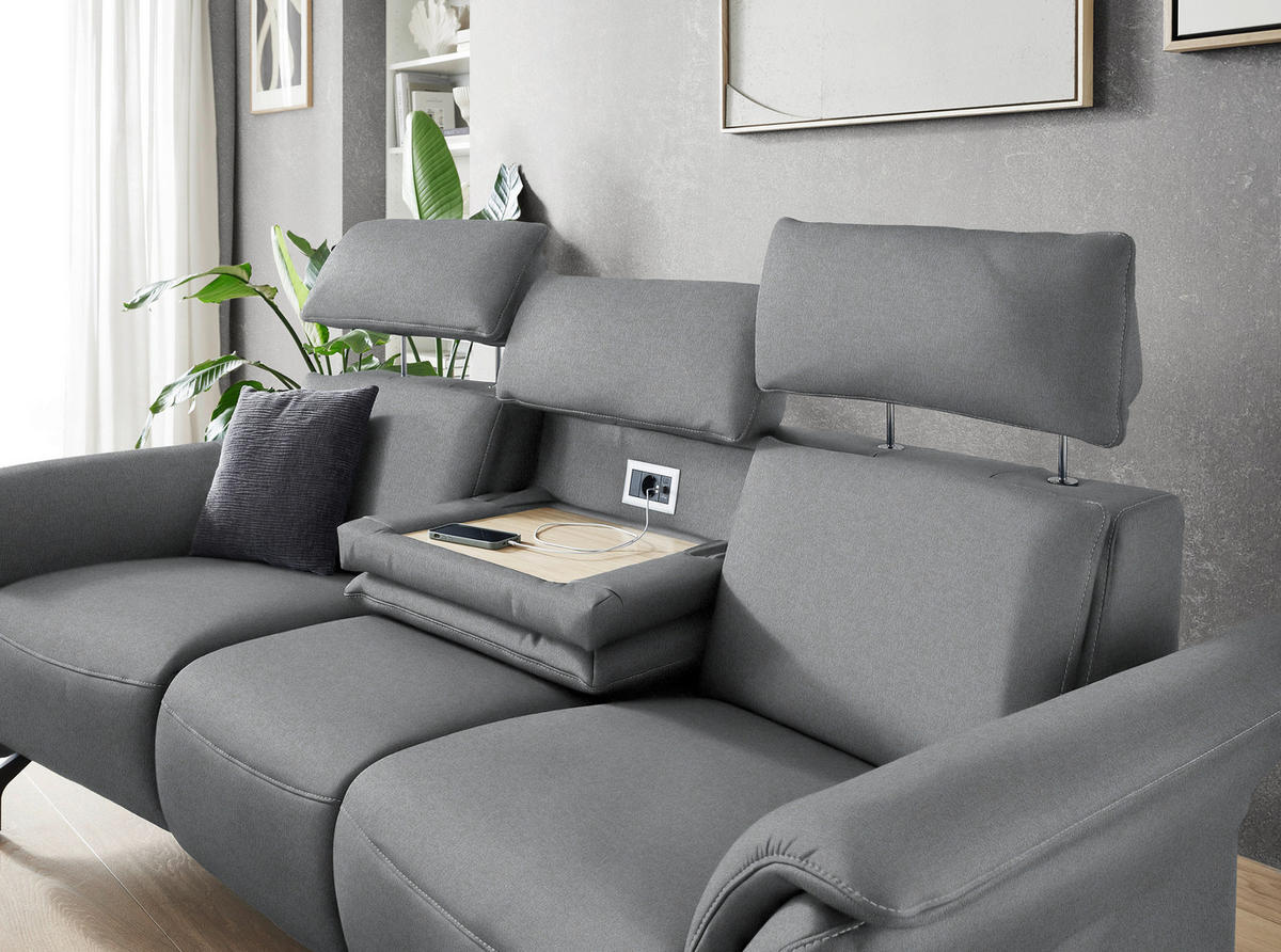 TRAPEZSOFA in Mikrofaser Grau  - Schwarz/Grau, Konventionell, Textil/Metall (221/103/95cm) - Dieter Knoll