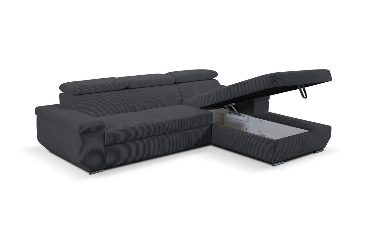 ECKSOFA LARS Anthrazit Cord  - Chromfarben/Anthrazit, Design, Kunststoff/Textil (268/189cm) - Livetastic