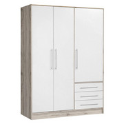 OMARA ZA OBLAČILA, bela, hrast - aluminij/bela, Basics, umetna masa/leseni material (145/200/60cm) - Carryhome
