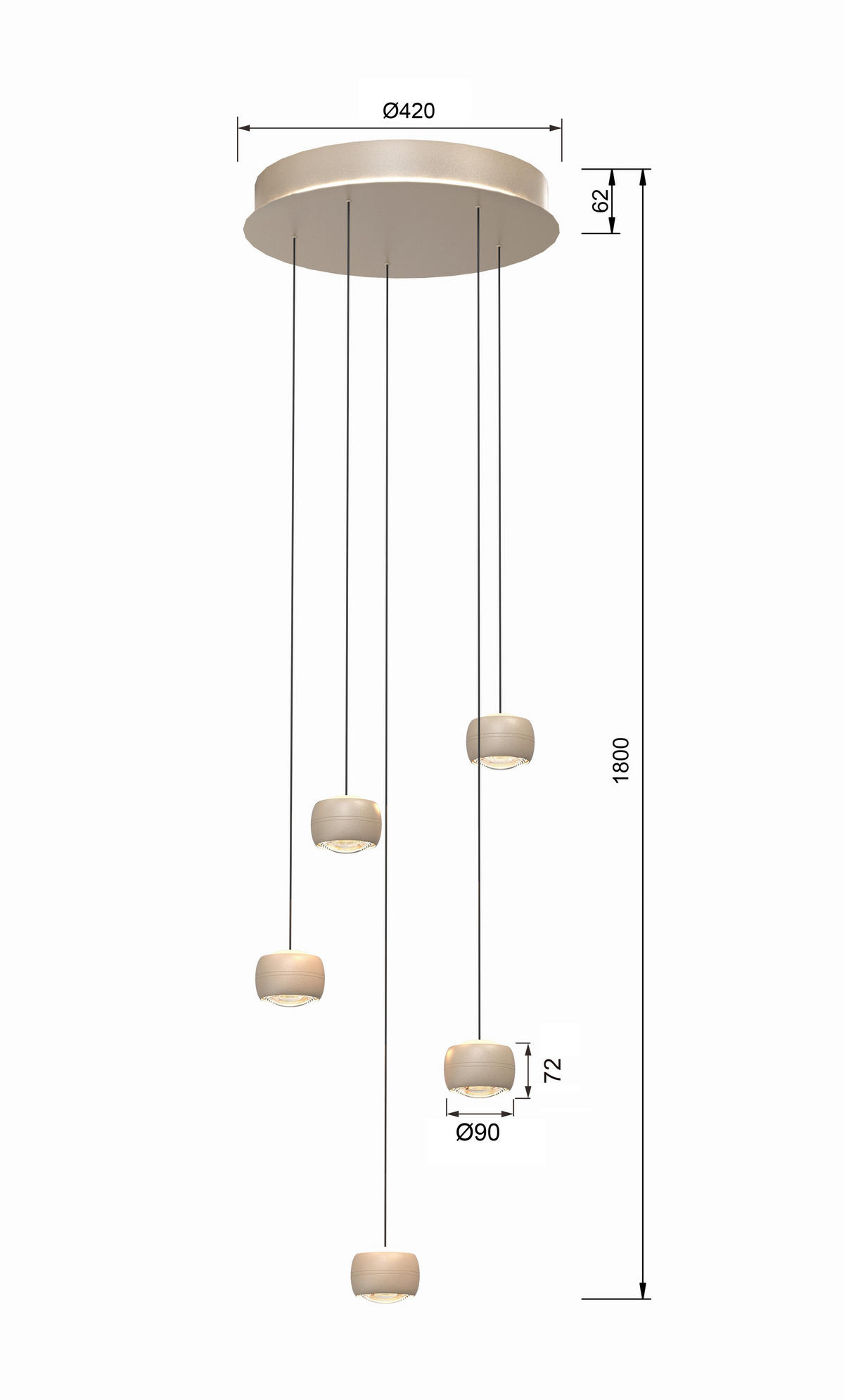 LAMPĂ SUSPENDATĂ CU LED 42/180/42 cm  - nisipiu, Basics, metal (42/180/42cm)
