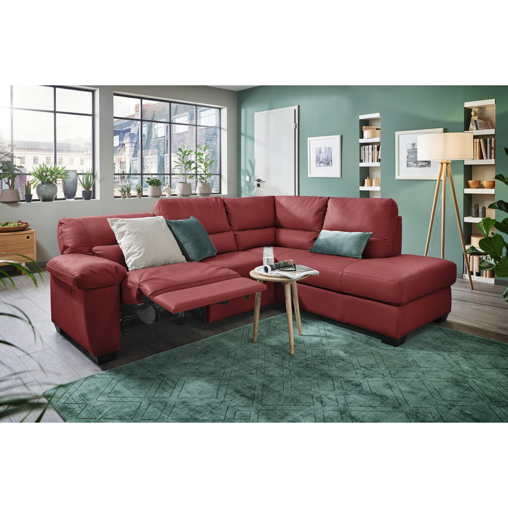 Thumbnail - Livetastic Ecksofa, Rot, Leder, Kombination Echtleder/Lederlook, 5-Sitzer, Füllung: Polyurethan (Pur), Ottomane rechts, ...
