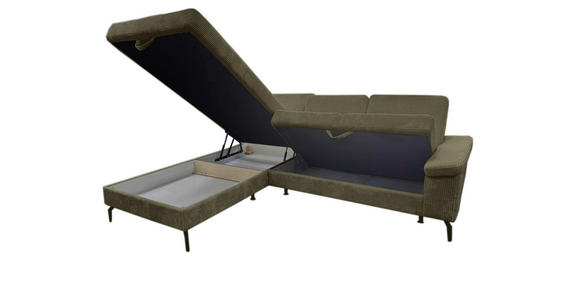 ECKSOFA Olivgrün Velours Bettkasten, Sitzvorzug  - Schwarz/Olivgrün, KONVENTIONELL, Textil/Metall (206/253cm) - Venda