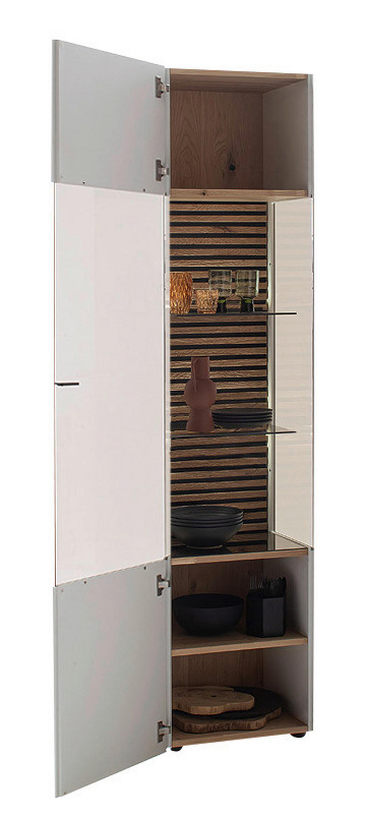 VITRINE in massiv Kerneiche Weiß, Eichefarben  - Eichefarben/Anthrazit, Design, Glas/Holz (48/205/44cm) - Schöner Wohnen