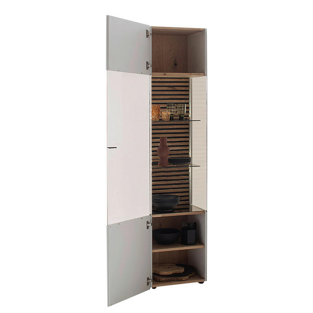 Thumbnail - Schöner Wohnen Vitrine, Weiß, Eiche, Metall, Kerneiche,Eiche, massiv, 5 Fächer, 48x205x44 cm, Goldenes M, Dgm, Beimöbel ...