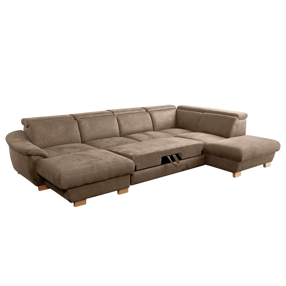 WOHNLANDSCHAFT Mikrofaser Braun  - Naturfarben/Braun, Design, Holz/Textil (238/347/273cm) - Livetastic