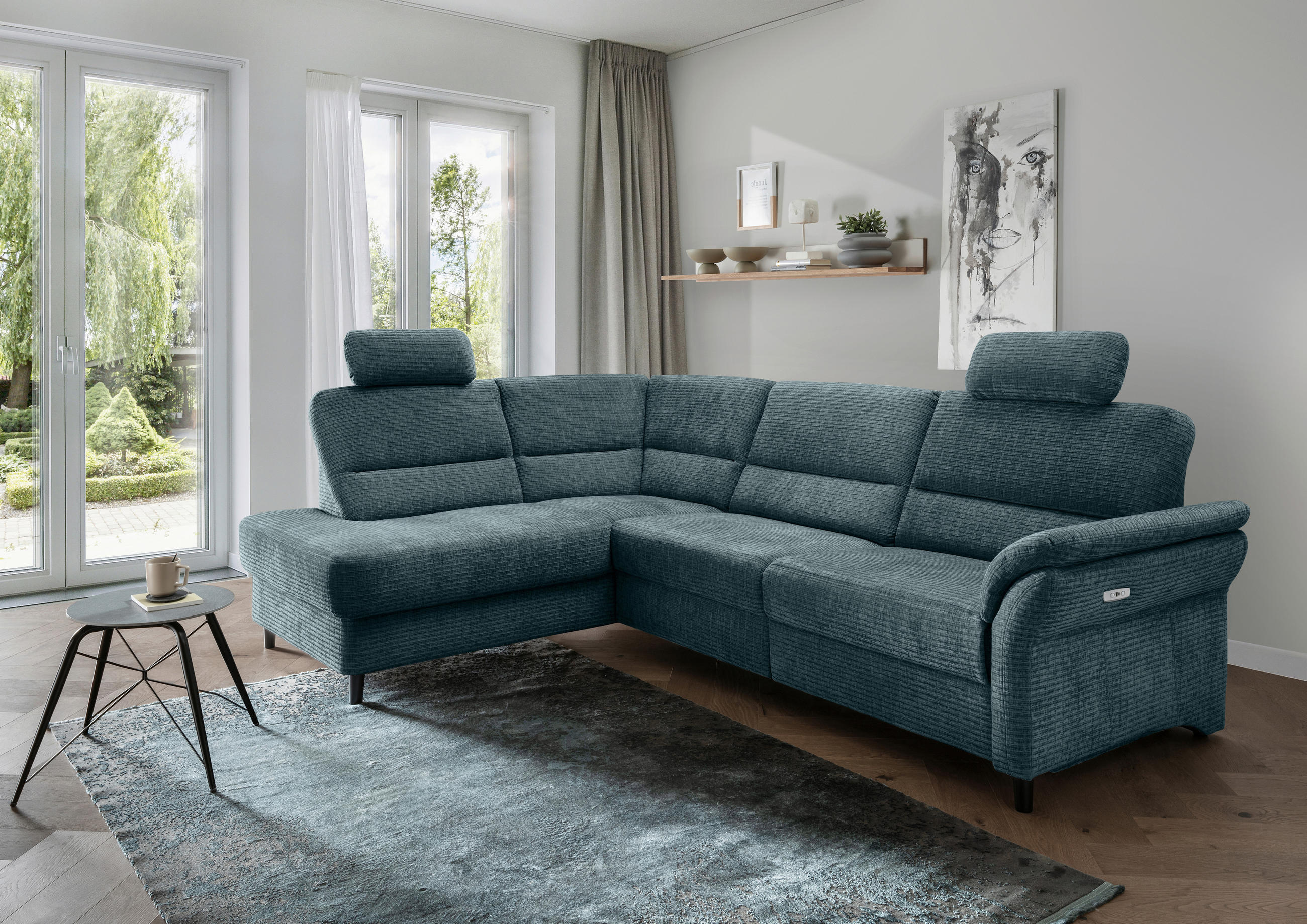 ECKSOFA Blau Mikrofaser  - Blau/Schwarz, MODERN, Holz/Textil (190/266cm) - Livetastic