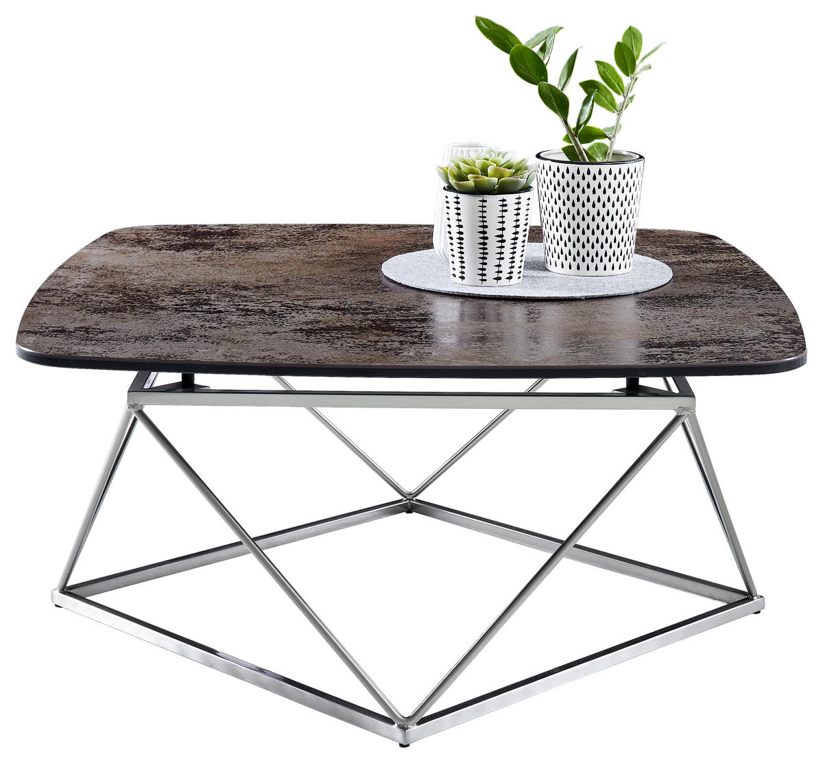COUCHTISCH Keramik in Metall, Glas, Keramik 87/87/40 cm  - Schwarz/Nickelfarben, Design, Glas/Keramik (87/87/40cm) - Naos