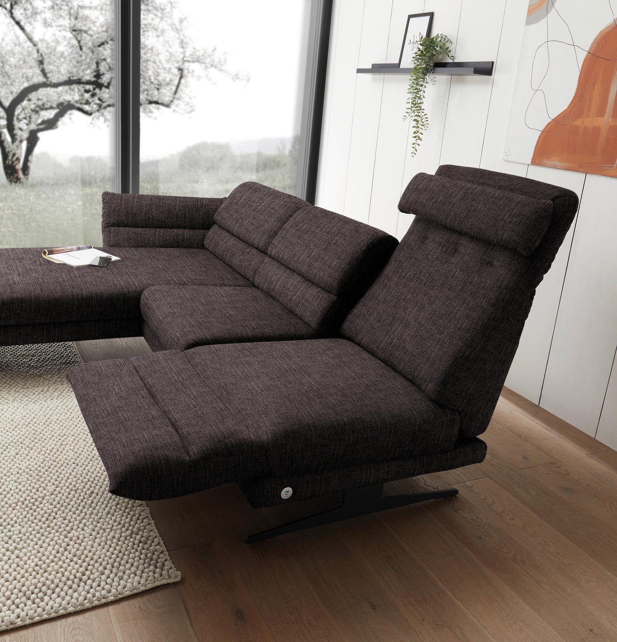 ECKSOFA in Flachgewebe Mokka  - Schwarz/Mokka, Design, Textil/Metall (176-217/279-327cm) - Dieter Knoll