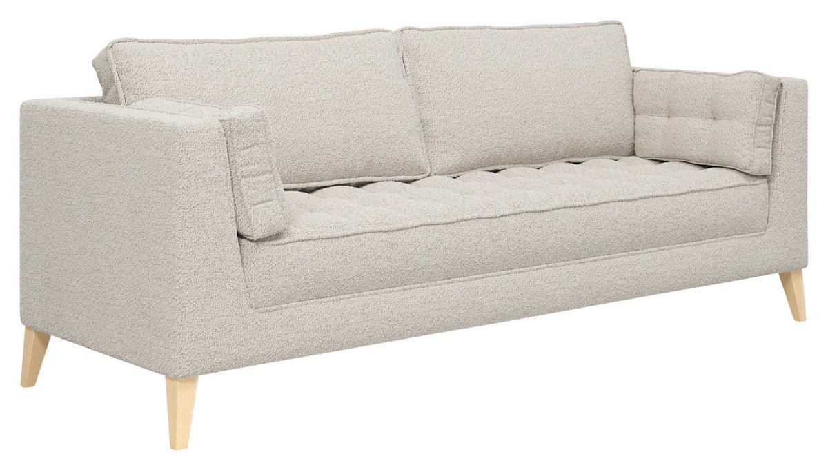 3-SITZER-SOFA in Bouclé Weiss  - Weiss/Naturfarben, Design, Holzwerkstoff/Textil (170/95/85cm) - MID.YOU