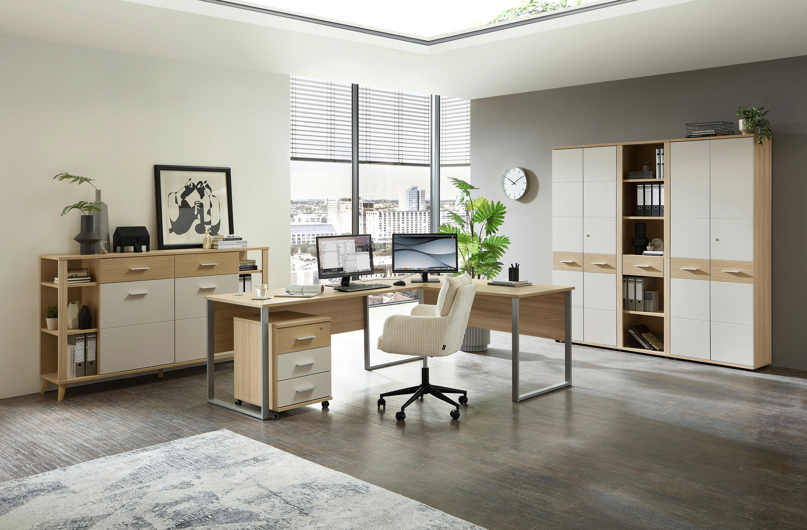 ŠIROKA KOMODA, barve hrasta, kašmir  - barve kroma/kašmir, Konvencionalno, kovina/leseni material (180/105/38cm) - Stylife