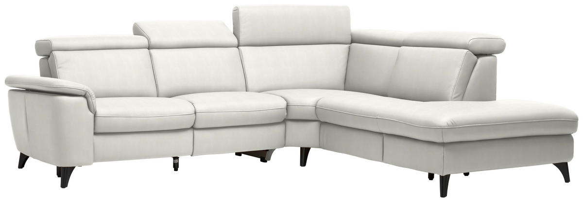 ECKSOFA in Echtleder Weiß  285/239 cm  - Schwarz/Weiß, Design, Leder/Metall (285/239cm) - Cantus