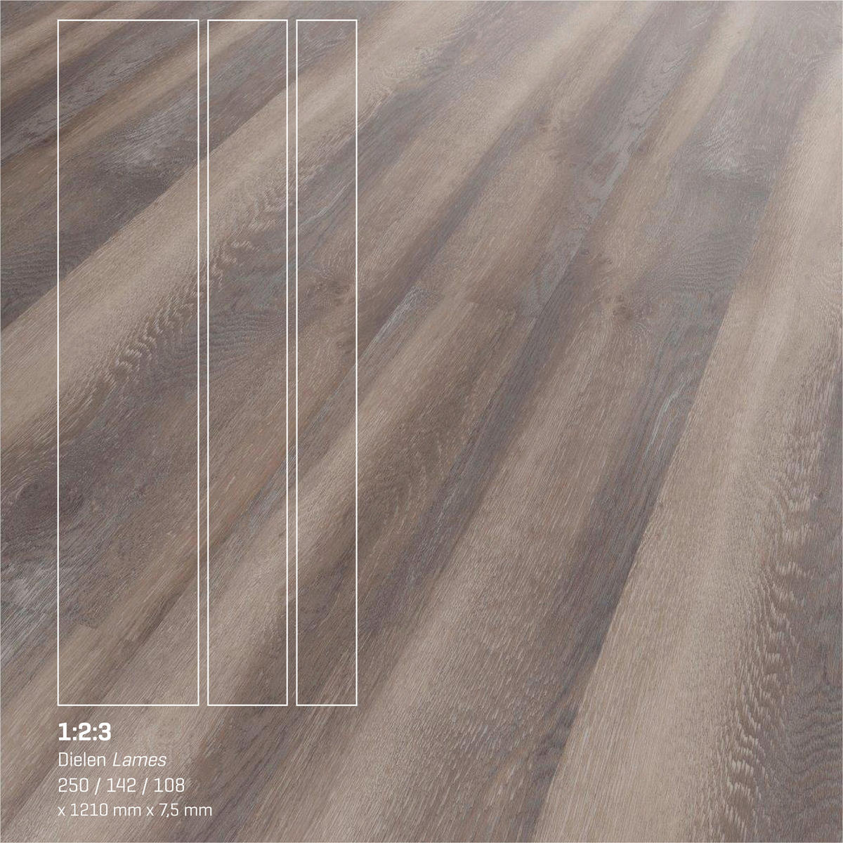 DESIGNBODEN 1:2:3  per  m² - Eichefarben, Basics, Kunststoff (121/25/0.75cm)