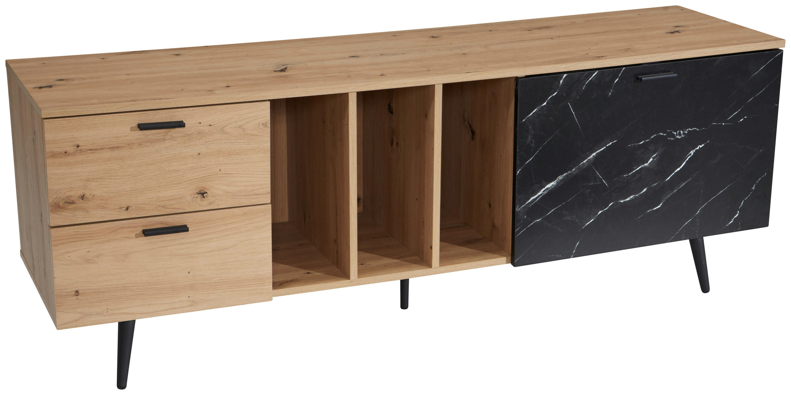 LOWBOARD  in  - Eichefarben/Dunkelgrau, Design, Holzwerkstoff/Metall (150/55/40cm) - Livetastic
