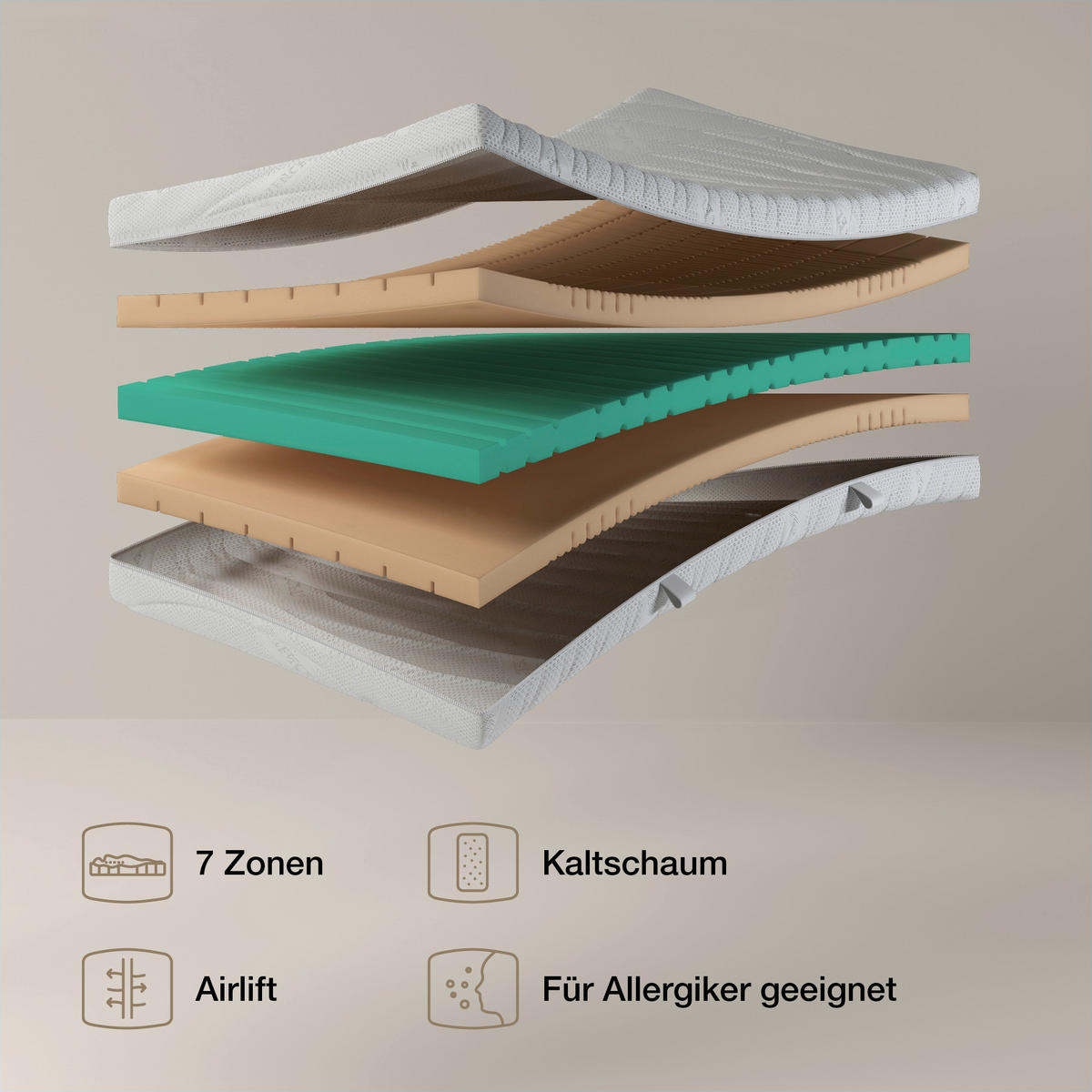 KALTSCHAUMMATRATZE 140/200 cm Höhe ca. 21 cm  - Weiß, Basics, Textil (140/200cm) - Novel