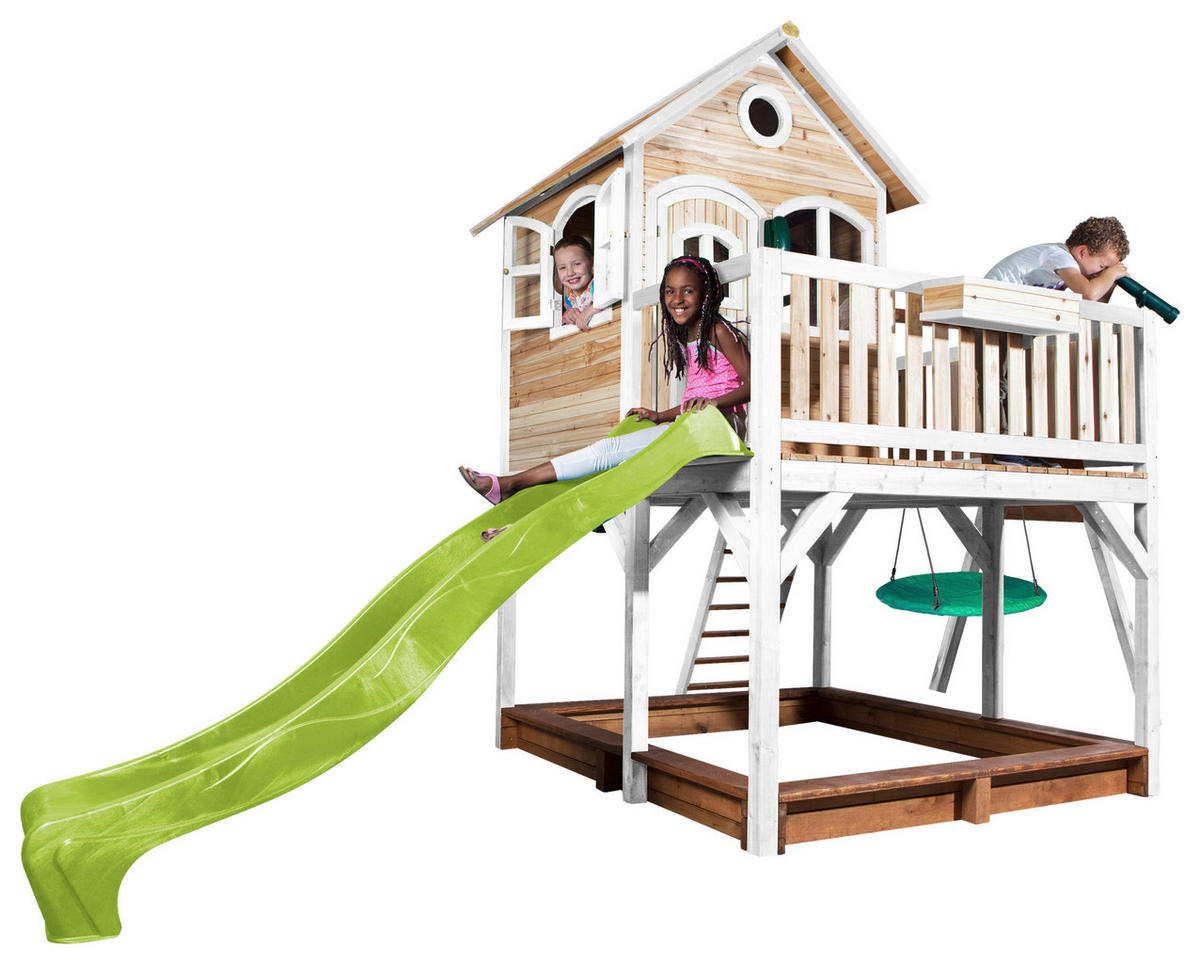 SPIELTURM 613/291/277 cm  - Braun/Weiß, KONVENTIONELL, Holz (613/291/277cm) - Ambia Garden