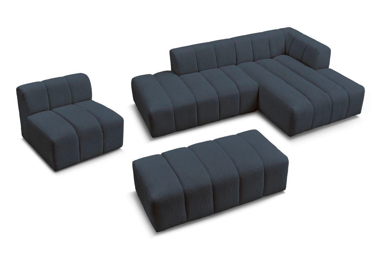 ECKSOFA Ottomane rechts  ANNECY Dunkelblau Bouclé  - Schwarz/Dunkelblau, MODERN, Kunststoff/Textil (262/170cm)