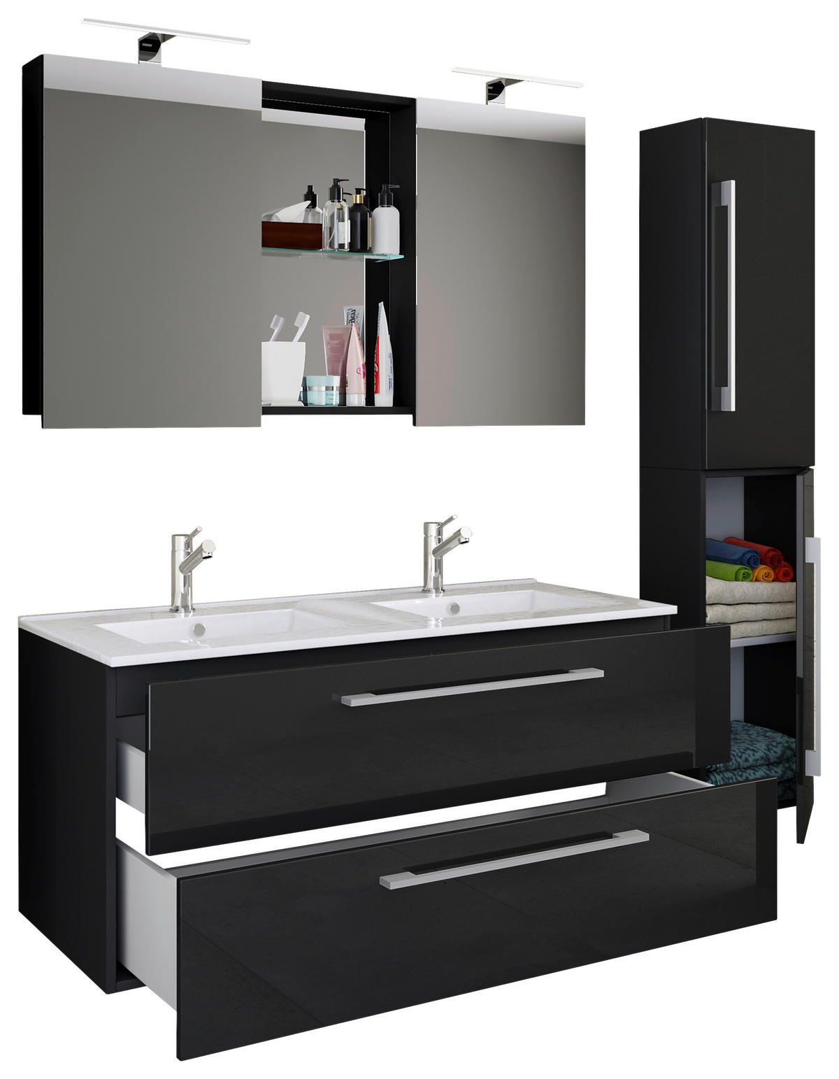BADEZIMMER 4-teilig  in 145 cm  - Alufarben/Schwarz, MODERN, Keramik/Holzwerkstoff (145cm) - MID.YOU