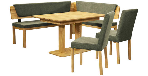 ECKBANK 208/171 cm Webstoff Grün, Eichefarben Eiche vollmassiv - Eichefarben/Grün, KONVENTIONELL, Holz/Textil (208/171cm) - Linea Natura