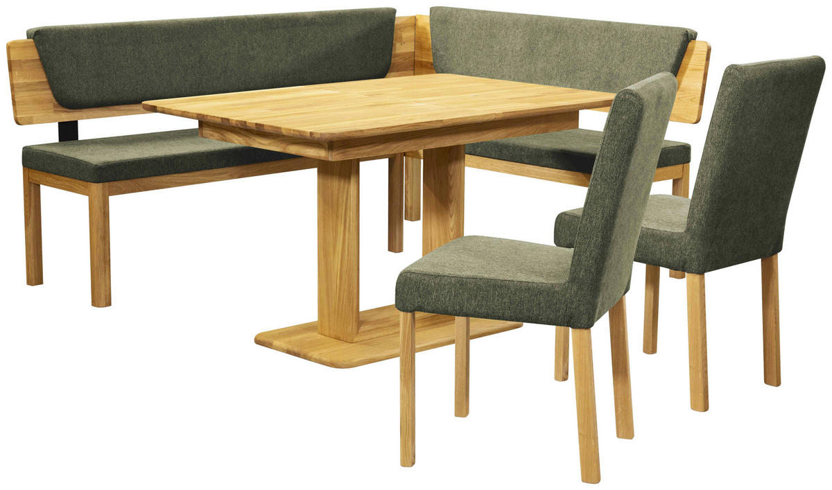 ECKBANK 208/171 cm Webstoff Grün, Eichefarben Eiche vollmassiv   - Eichefarben/Grün, KONVENTIONELL, Holz/Textil (208/171cm) - Linea Natura