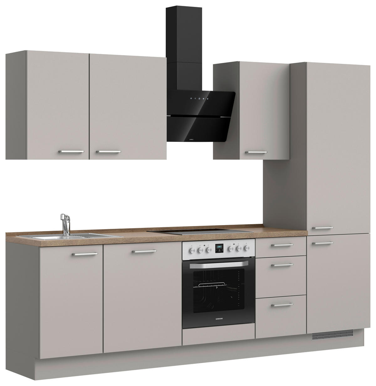 KÜCHENLEERBLOCK Touch 270 cm  in Grau, Eiche dunkel  - Eiche dunkel/Edelstahlfarben, MODERN, Holzwerkstoff/Metall (270cm) - Nobilia