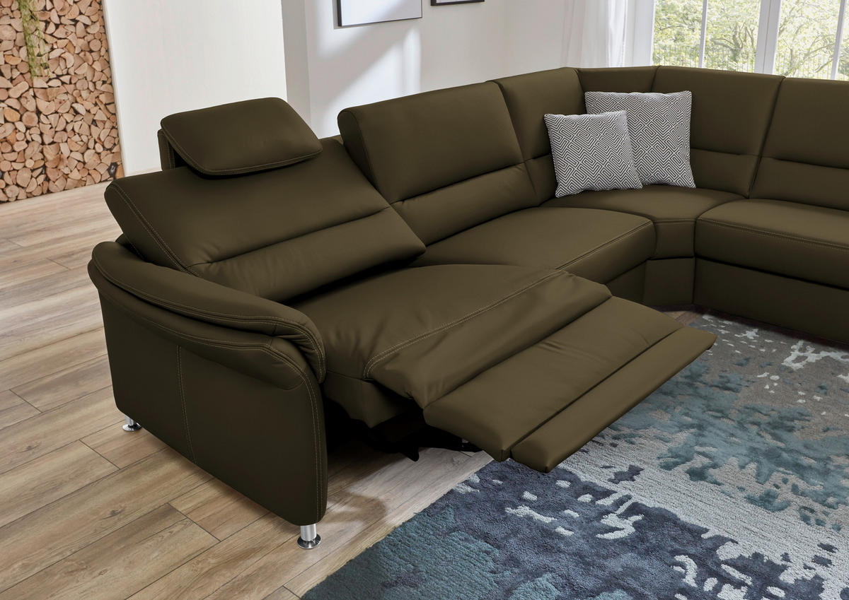 ECKSOFA in Echtleder Grün  - Beige/Alufarben, Design, Leder/Metall (288/249cm) - Beldomo Premium
