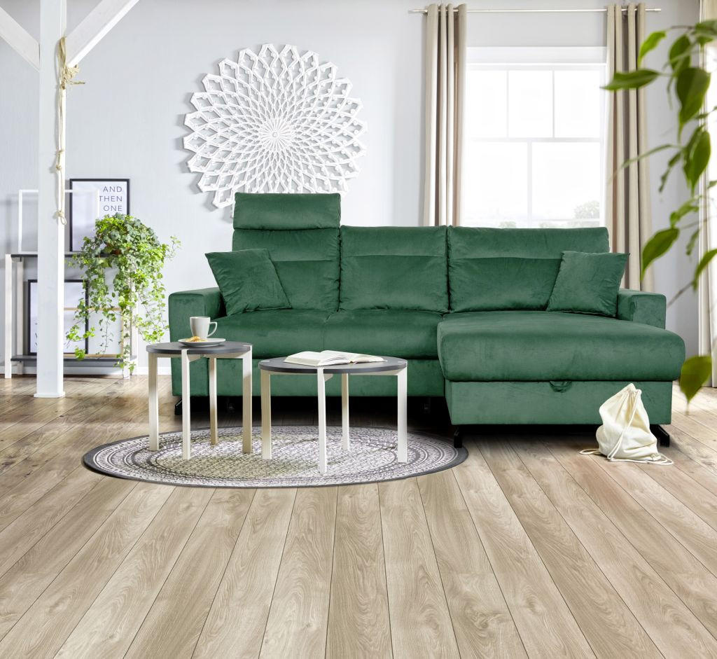 ECKSOFA in Velours Grün  - Schwarz/Grün, Design, Kunststoff/Textil (232/156cm) - Livetastic