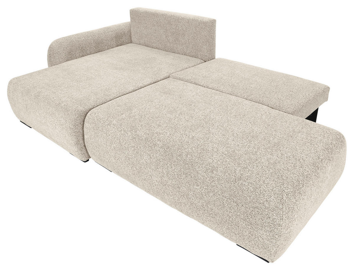 ECKSOFA Beige Flachgewebe Zierkissen, Rückenkissen, Bettkasten, Schlaffunktion, Rücken echt, Liegefläche im Originalstoff  - Beige/Schwarz, KONVENTIONELL, Kunststoff/Textil (145/260cm) - Carryhome