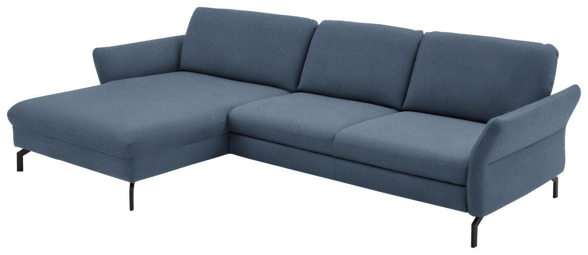 ECKSOFA in Velours Blau  - Blau/Schwarz, Design, Textil/Metall (179/306cm) - Beldomo System